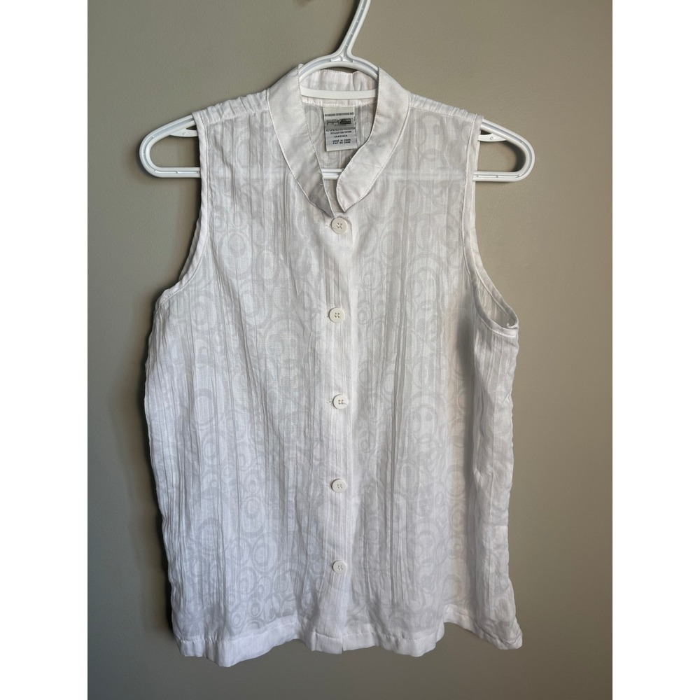 Cover Me White Sleeveless Button Down‎ Sheer Blouse Medium Coastal Boho Chic